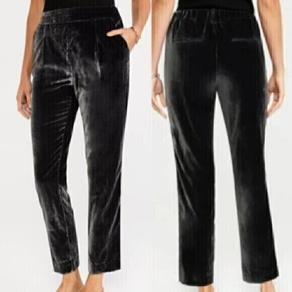 ANN TAYLOR Velvet Easy Ankle Pant Solid Gray Pull On High Waisted Cropped Crop M - Picture 1 of 13